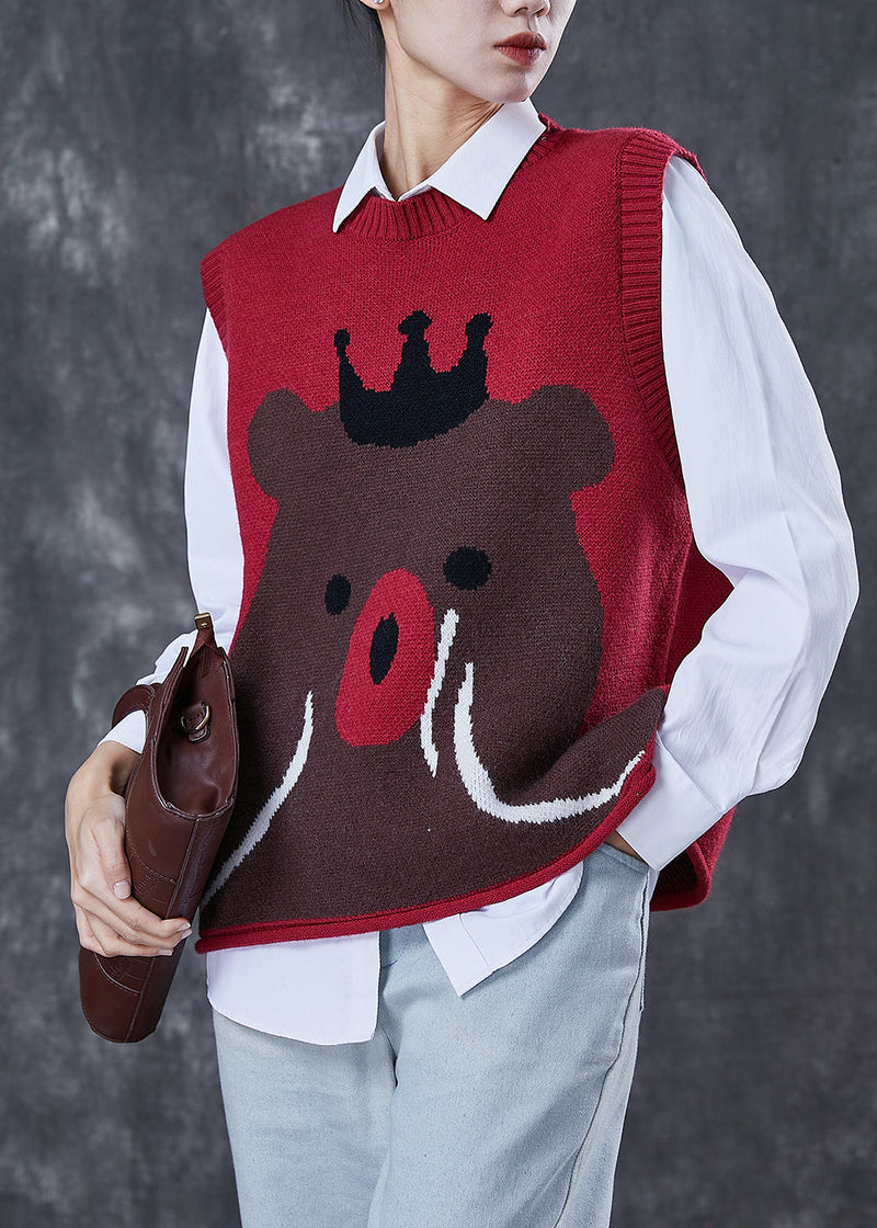 Mulberry Oversized Cartoon Print Knit Vests Spring