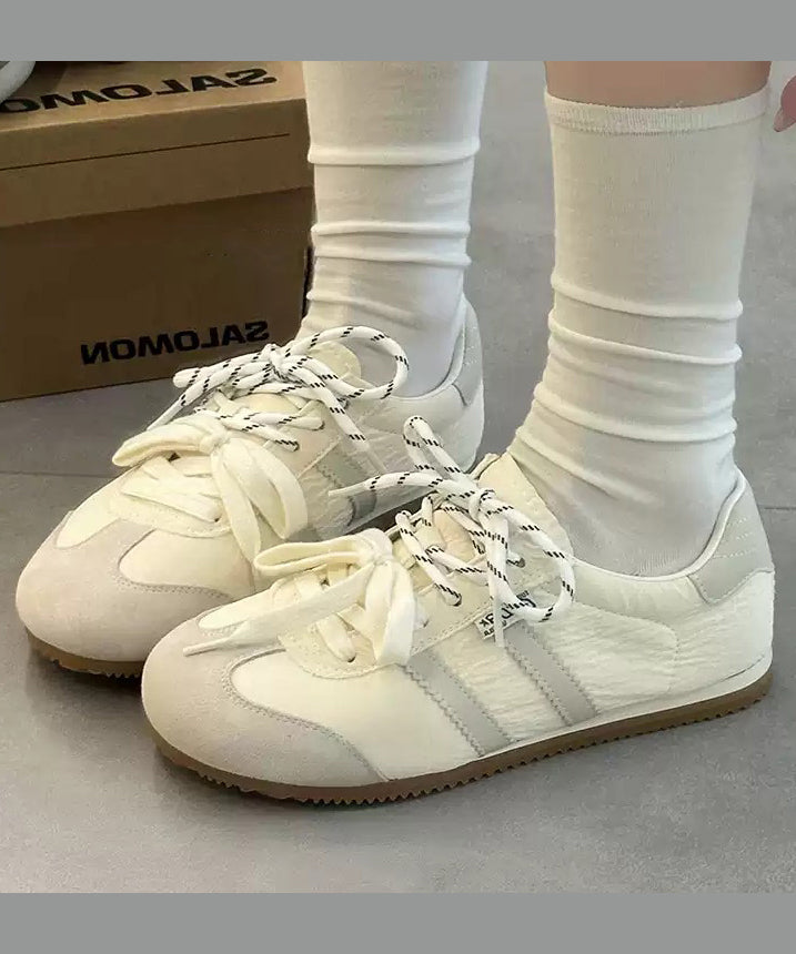 Yellow Flat Feet Shoes Suede Splicing Lace Up