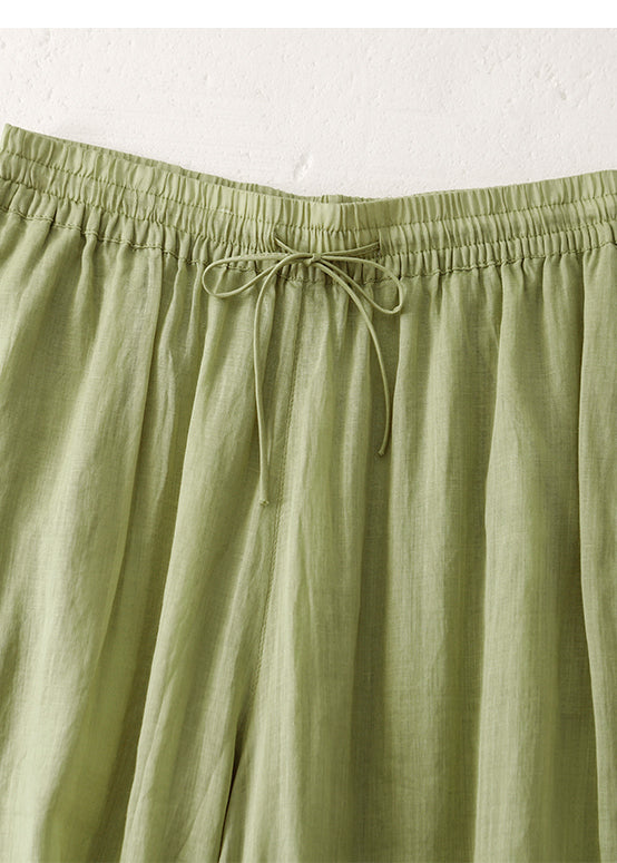 Modern White Elastic Waist Linen Wide Leg Pants Summer
