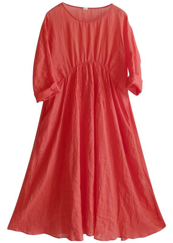 Diy Orange Red Clothes O Neck Cinched Robes Summer Dress