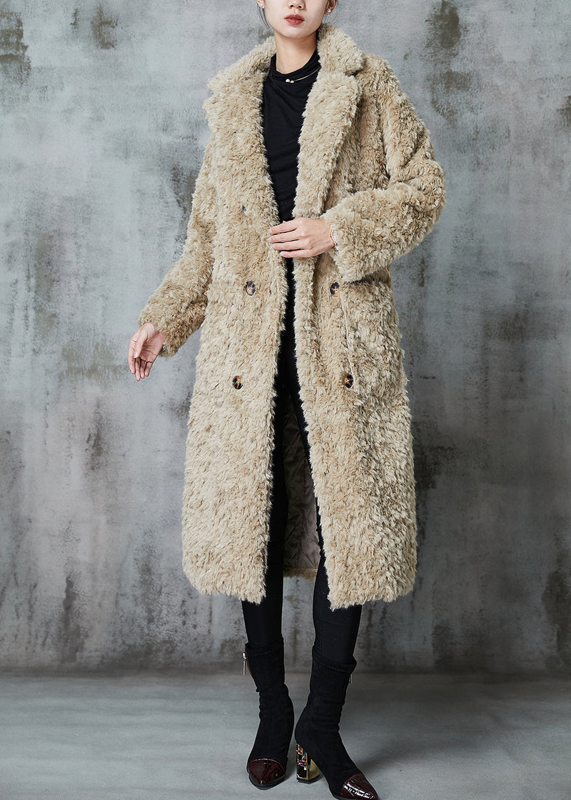 Khaki Double Breast Thick Fuzzy Fur Fluffy Coats Winter