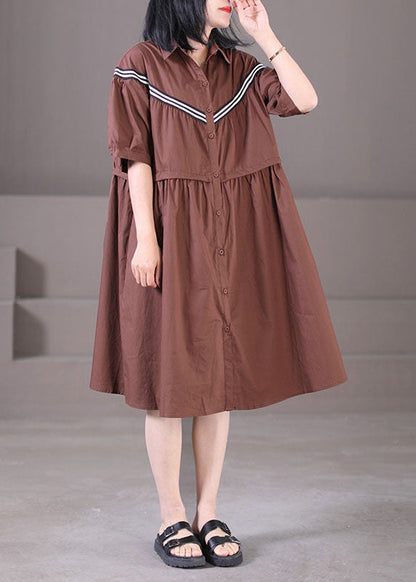 French Black Peter Pan Collar Patchwork Drawstring Cotton Shirt Dress Summer