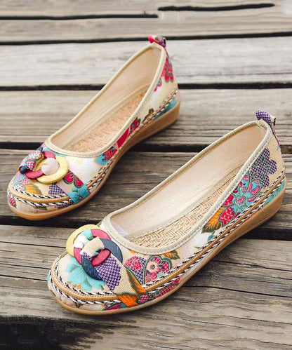 Black Cotton Fabric Print Splicing Wedge Heels Soofairy Shoes-20251