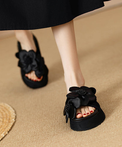 Stylish Black Splicing Platform Slide Sandals