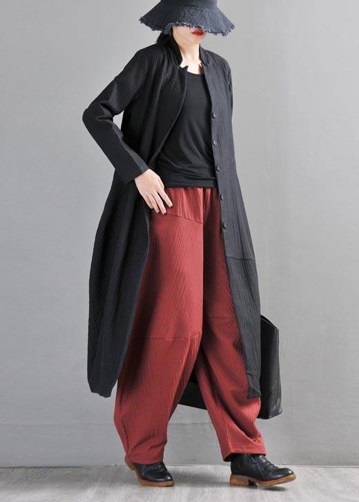 Black Button Long Linen Long Trench Coat