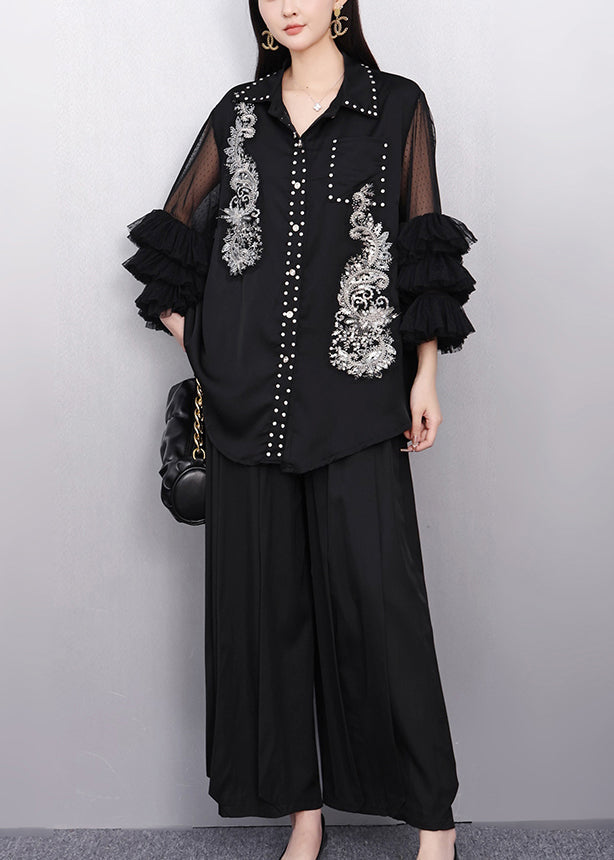 Black Embroidered Rhinestone Shirt Bracelet Sleeve