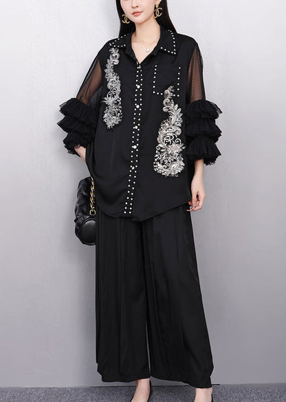 Black Embroidered Rhinestone Shirt Bracelet Sleeve
