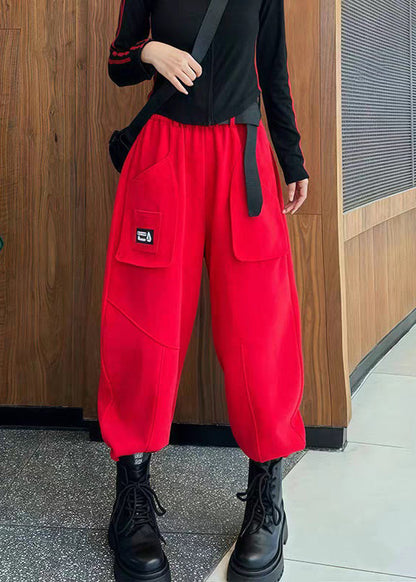 Black Pockets High Waist Cotton Crop Pants Fall