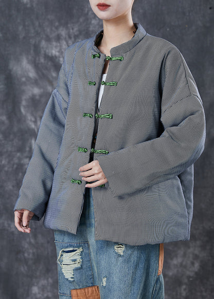Black Striped Fine Cotton Filled Jackets Chinese Button Winter