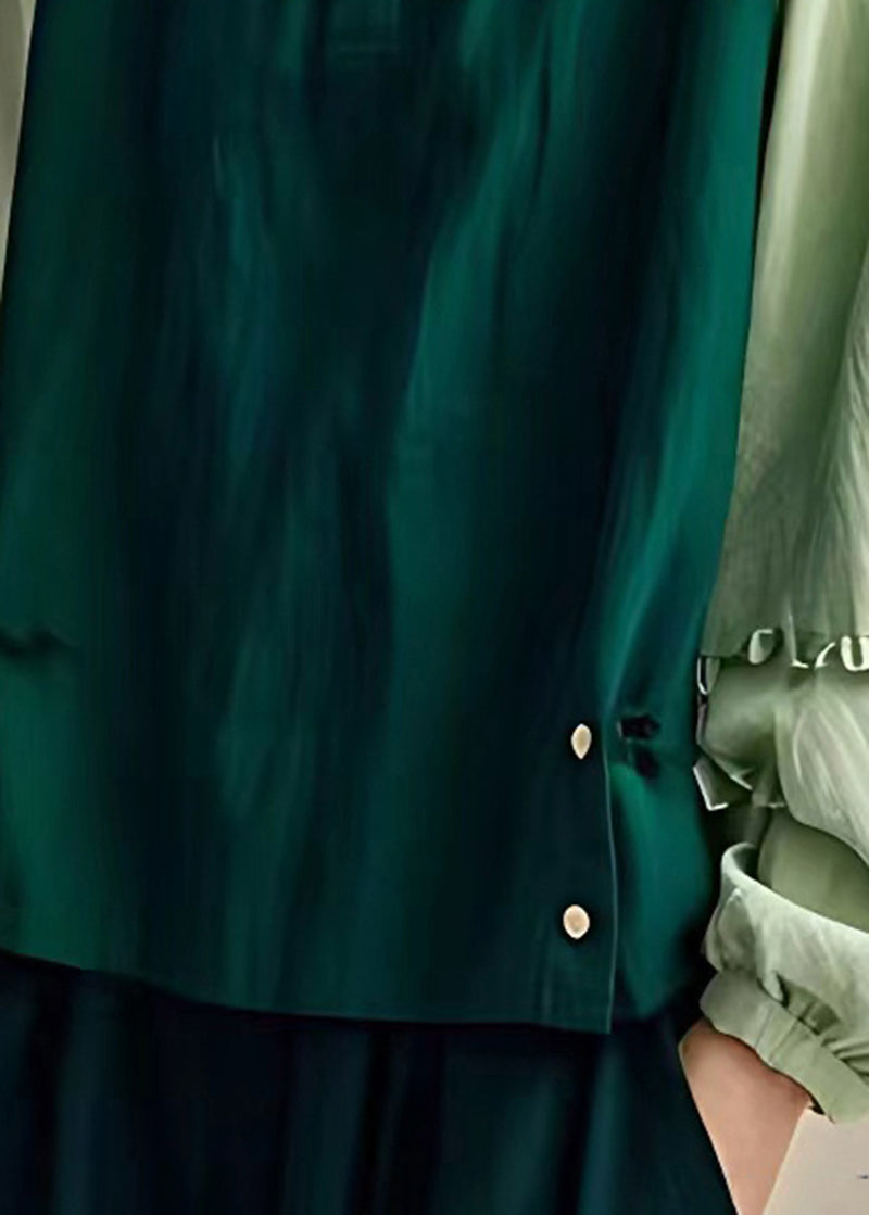 Dull Green Oversized Patchwork Linen Shirts Spring