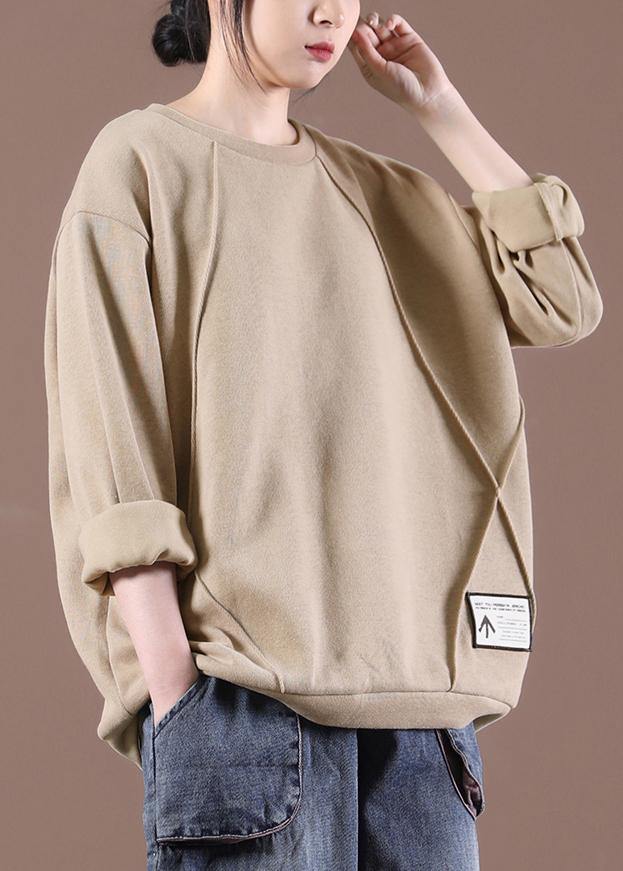 Loose Khaki O-neck Sweatshirt