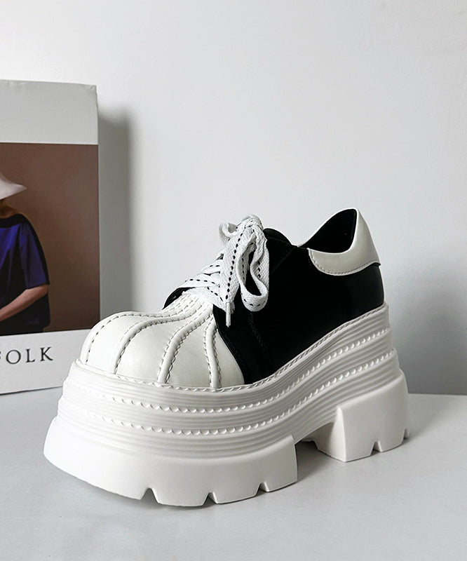Black White Splicing Platform Loafer Shoes Lace Up