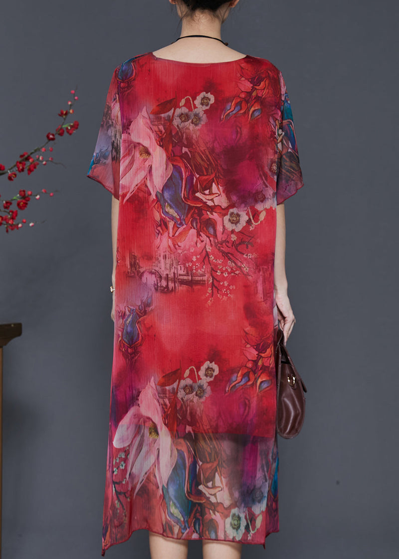 Modern Red Oversized Print Chiffon Beach Dress Summer
