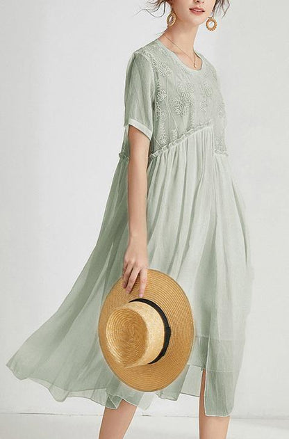 Beige Print Chiffon Asymmetrical Design Summer Maxi Dresses