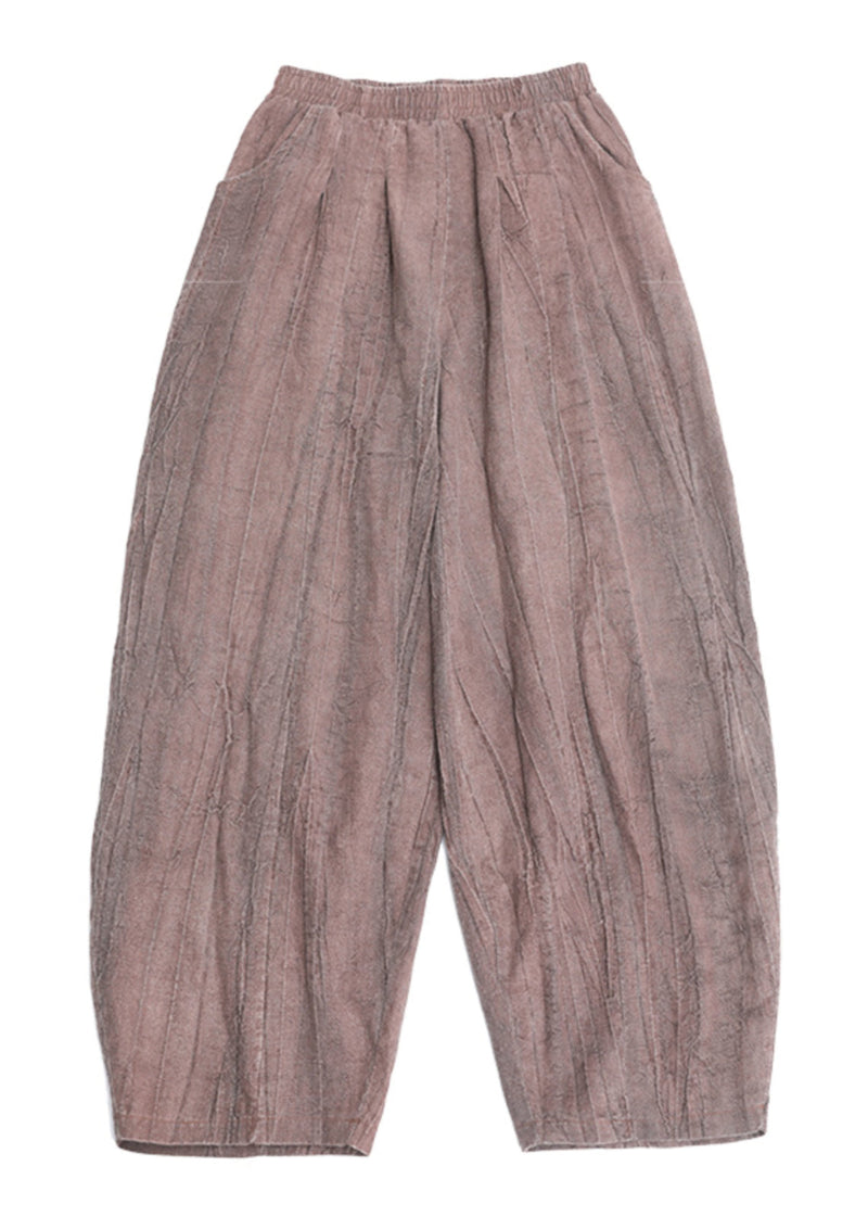 Light Coffee Pockets Patchwork Linen Lantern Pants Fall