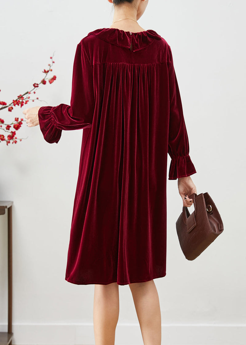 Mulberry Ruffled Wrinkled Silk Velour Robe Dresses Fall