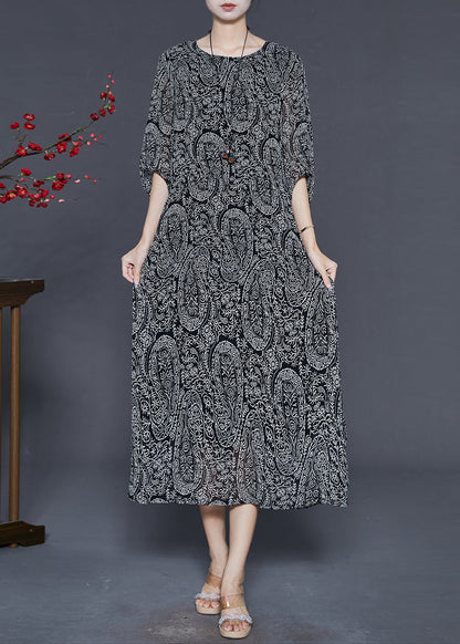 Black Tie Waist Print Chiffon Dress Summer