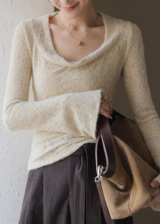 French Khaki Draped Neck Top Spring