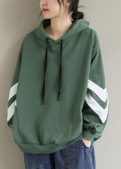 Style Green Blouse Hooded Cinched Spring Shirt