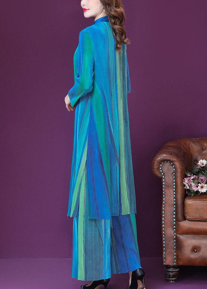 Blue Peter Pan Collar Tie Dye Silk Two Piece Set Long Sleeve