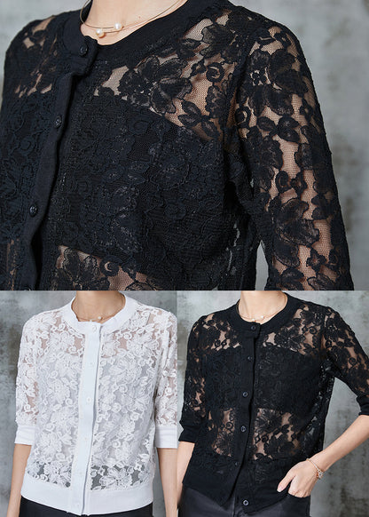 Black Hollow Out Lace Upf 50+ Tops Summer