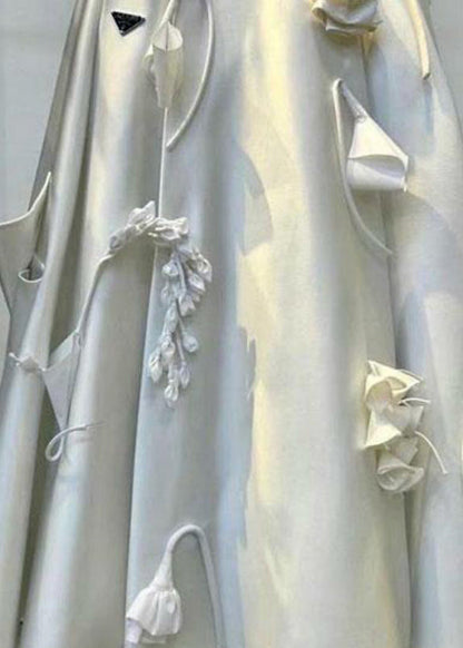 White Wrinkled Decorated Silk Skirts Summer