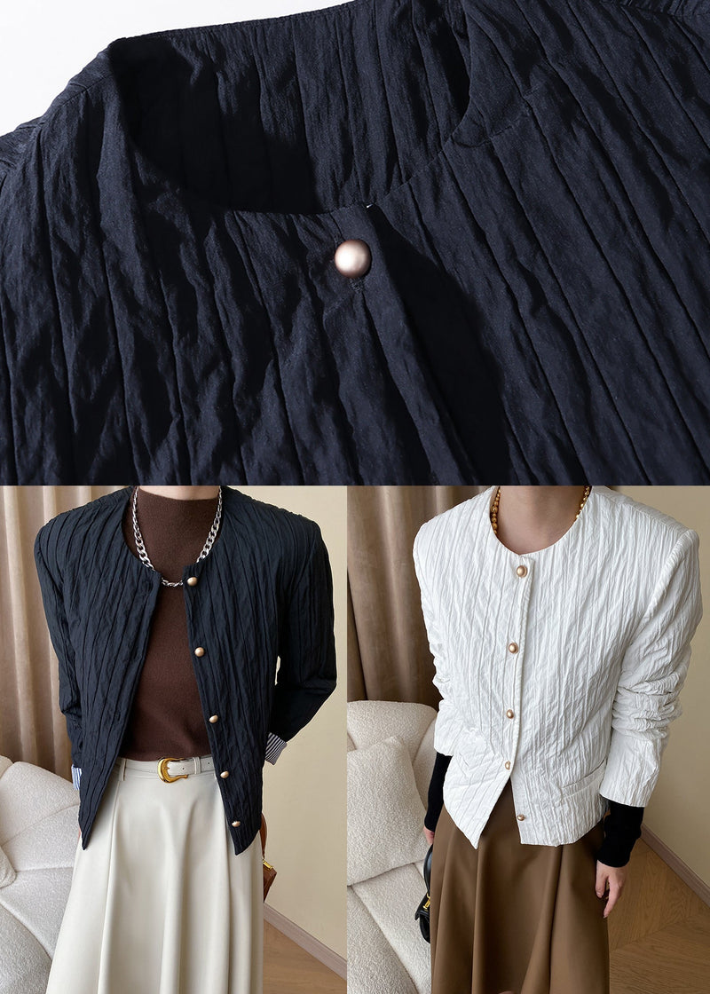 White Pockets Thin Fine Cotton Filled Coat O Neck Button Fall
