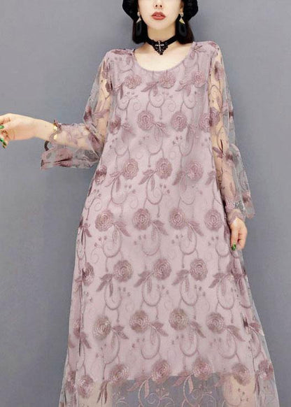 Organic Orange O-neck Long Sleeve Lace Fall Dress