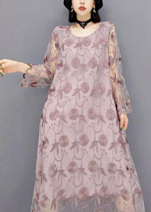 Organic Orange O-neck Long Sleeve Lace Fall Dress