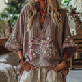 Comstylish Women's Tribal Tree Of Life And Floral Art Casual Shirt