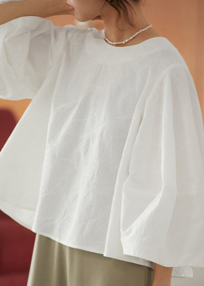 Loose White O-neck Patchwork Cotton T Shirts Fall