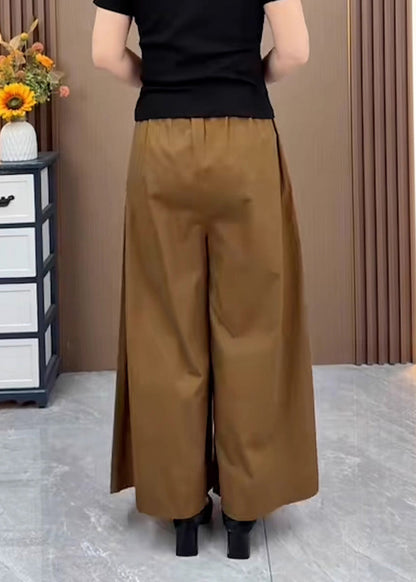 Brown Oversized Pockets Wrinkled Cotton Pants Skirts Fall