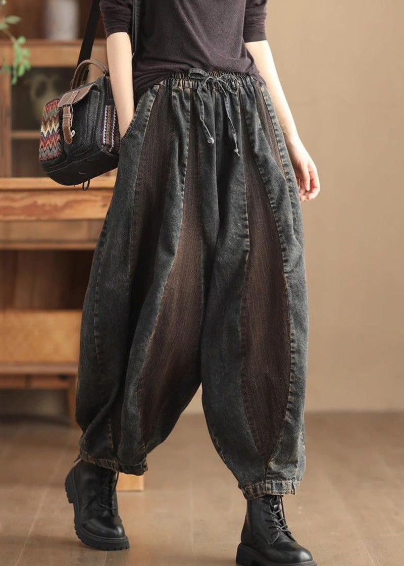 Old Blue Pockets Elastic Waist Crop Pants Spring
