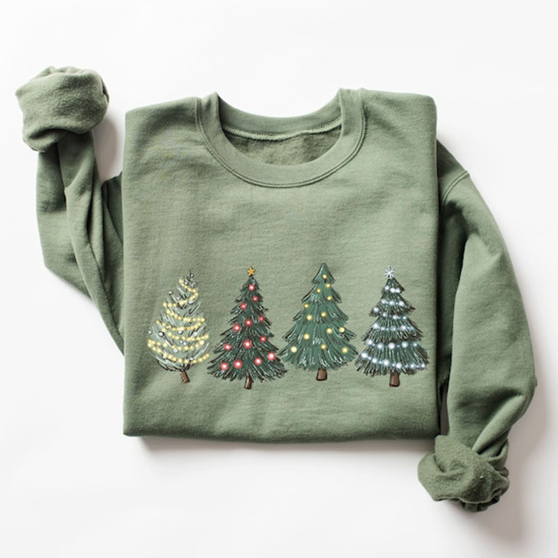 Comstylish Women's Holiday Christmas Tree Print Crew Neck Sweatshirt