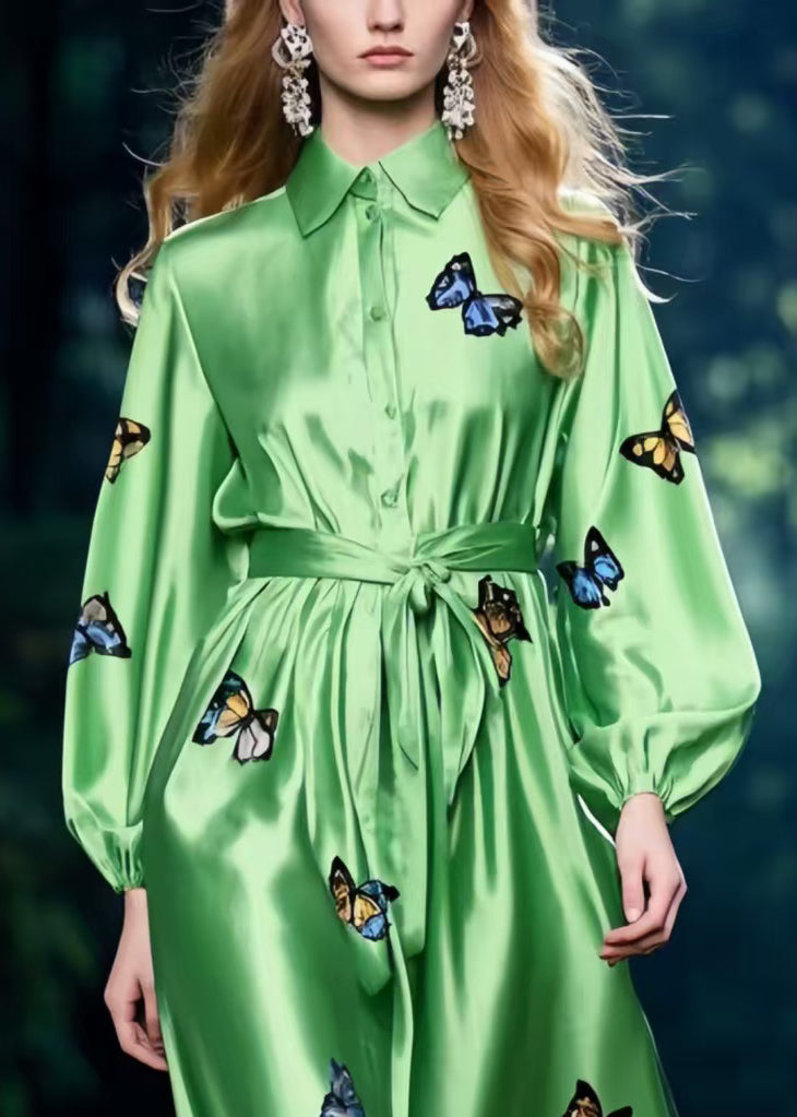 Polychrome Butterfly Patchwork Lace Silk Tunic Dress Spring