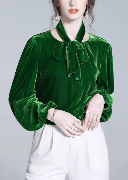 Green Bow Silk Velour Top Winter