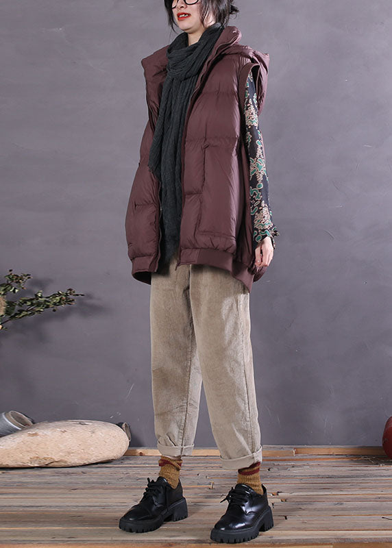 Style Light Grey Hooded Pockets Sleeveless Down Vest