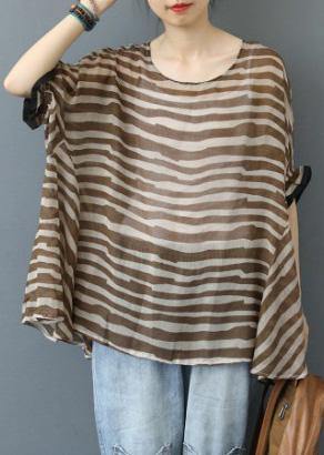 Chocolate Striped Clothes for O Neck Midi Blouse