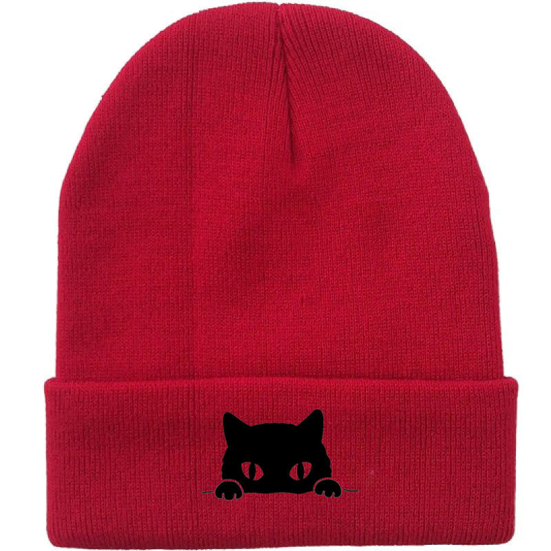 Comstylish Unisex Cartoon Black Cat Print Coldproof Knitted Hat