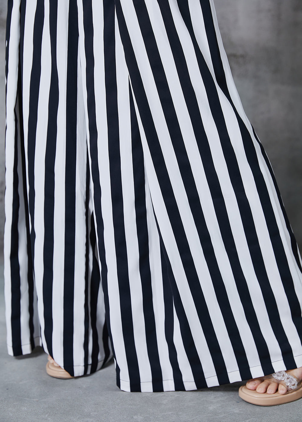 Black Striped Chiffon Wide Leg Pants Fall