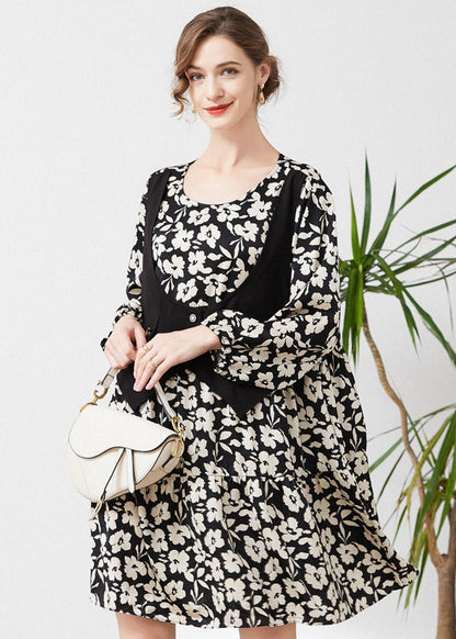 Black Oversized Patchwork Fake Two Piece Dress Spring