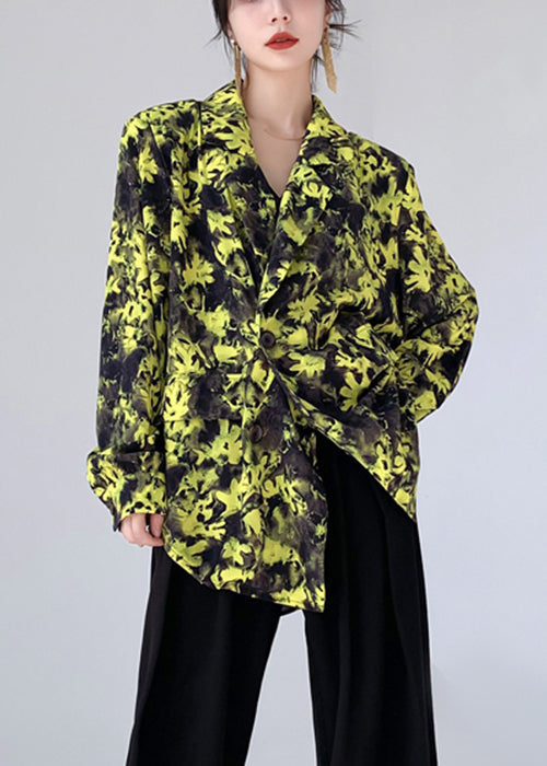 Yellow Peter Pan Collar Print Cotton Shirts Long Sleeve