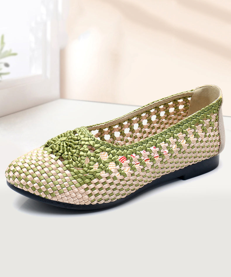 Handmade Knit Fabric Flat Shoes Splicing Hollow Out
