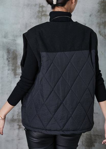 Black Patchwork Fine Cotton Filled Vests Oversized Spring