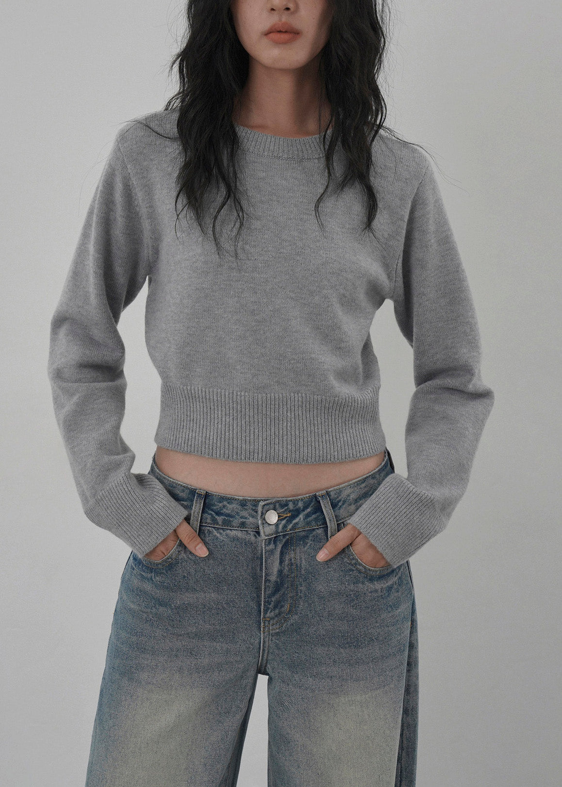 Green O Neck Knit Short Sweaters Tops Spring