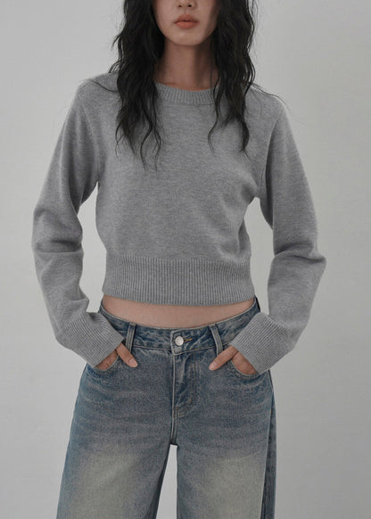 Green O Neck Knit Short Sweaters Tops Spring
