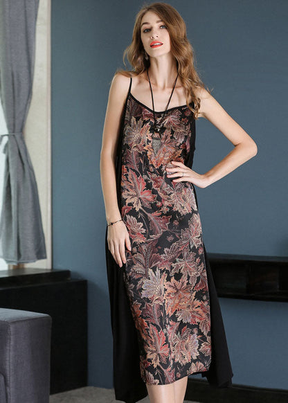 Black Patchwork Print Chiffon Summer Dress
