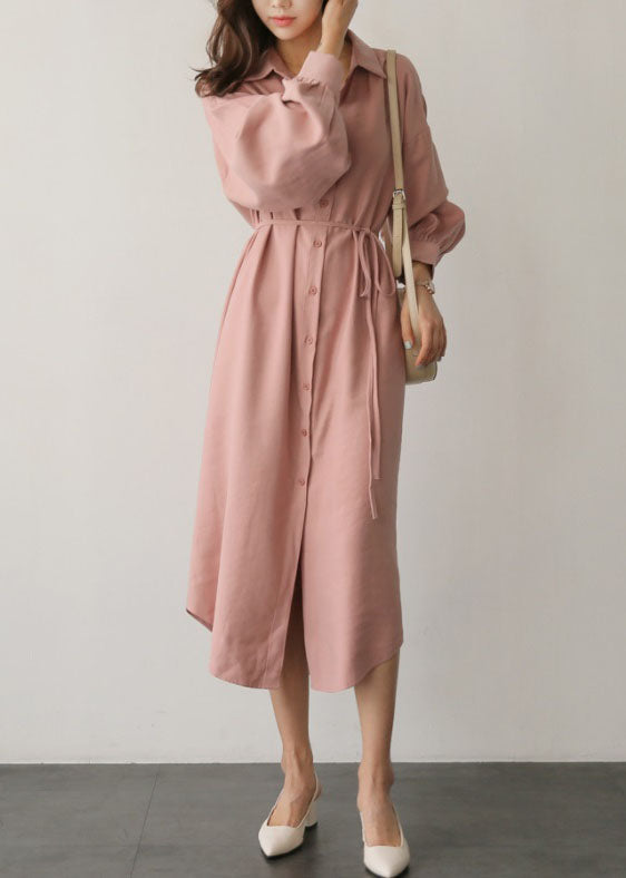 Pink Peter Pan Collar Patchwork Cotton Shirts Dress Spring