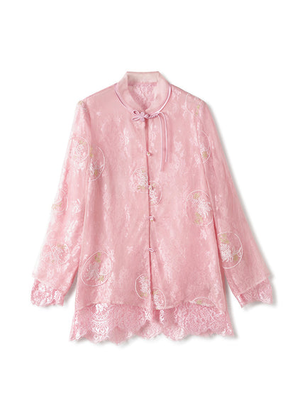 White Embroidered Lace Patchwork Silk Shirts Top Spring
