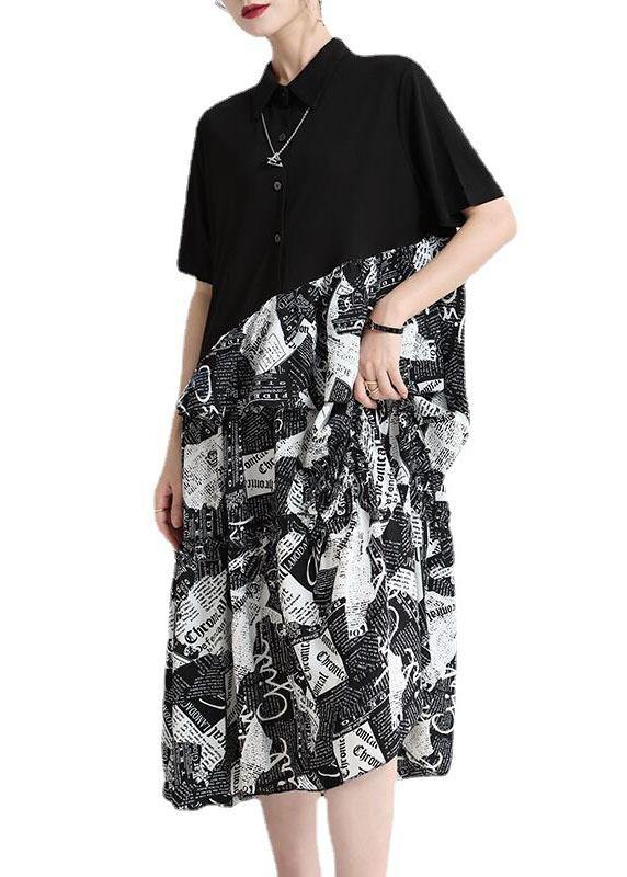 Natural Black Print Patchwork Summer Button Maxi Dresses